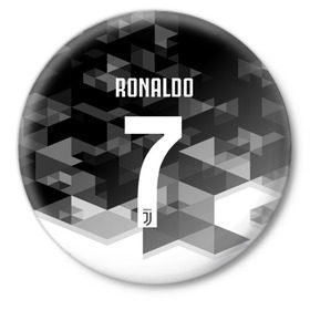 Значок с принтом RONALDO JUVE SPORT в Екатеринбурге,  металл | круглая форма, металлическая застежка в виде булавки | cr7 | fc | клуб | криштиану роналду | роналдо | фк | ювентус