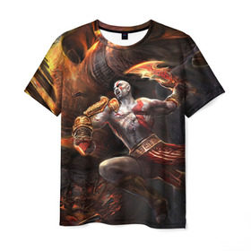 Мужская футболка 3D с принтом God of War в Екатеринбурге, 100% полиэфир | прямой крой, круглый вырез горловины, длина до линии бедер | 