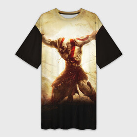 Платье-футболка 3D с принтом God of War в Екатеринбурге,  |  | atreus | god of war | god of war 4 | gow | kratos | ps4 | атрей | бог войны | гов | зы4 | кратос | левиафан | мальчик | мимир | мировой змей | пиратs | руны | эксклюзив
