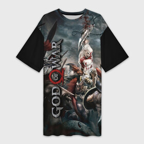 Платье-футболка 3D с принтом God of War в Екатеринбурге,  |  | atreus | god of war | god of war 4 | gow | kratos | ps4 | атрей | бог войны | гов | зы4 | кратос | левиафан | мальчик | мимир | мировой змей | пиратs | руны | эксклюзив