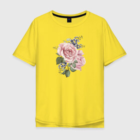 Мужская футболка хлопок Oversize с принтом Розы в Екатеринбурге, 100% хлопок | свободный крой, круглый ворот, “спинка” длиннее передней части | акварель | роза | розовые | цветы