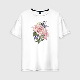 Женская футболка хлопок Oversize с принтом Розы в Екатеринбурге, 100% хлопок | свободный крой, круглый ворот, спущенный рукав, длина до линии бедер
 | акварель | роза | розовые | цветы