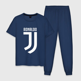 Мужская пижама хлопок с принтом RONALDO JUVE SPORT в Екатеринбурге, 100% хлопок | брюки и футболка прямого кроя, без карманов, на брюках мягкая резинка на поясе и по низу штанин
 | cr7 | fc | клуб | криштиану роналду | роналдо | фк | ювентус