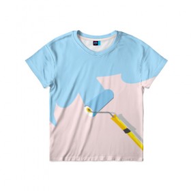 Детская футболка 3D с принтом Больше красок в Екатеринбурге, 100% гипоаллергенный полиэфир | прямой крой, круглый вырез горловины, длина до линии бедер, чуть спущенное плечо, ткань немного тянется | валик | дизайнер | краска | краски | креатив | креативный дизайн | маляр | прикол | пятно | розовый | сочный | тренд | цвет | яркость