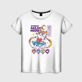 Женская футболка 3D с принтом Sailor Meow в Екатеринбурге, 100% полиэфир ( синтетическое хлопкоподобное полотно) | прямой крой, круглый вырез горловины, длина до линии бедер | anime | cat | kawaii | sailor moon | аниме | каваи | кот котик | мультсериал | ностальгия | ретро | сейлор мун