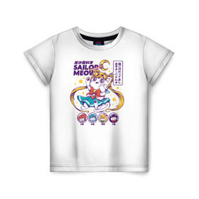 Детская футболка 3D с принтом Sailor Meow в Екатеринбурге, 100% гипоаллергенный полиэфир | прямой крой, круглый вырез горловины, длина до линии бедер, чуть спущенное плечо, ткань немного тянется | anime | cat | kawaii | sailor moon | аниме | каваи | кот котик | мультсериал | ностальгия | ретро | сейлор мун