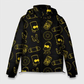 Мужская зимняя куртка 3D с принтом Барт и Гомер в Екатеринбурге, верх — 100% полиэстер; подкладка — 100% полиэстер; утеплитель — 100% полиэстер | длина ниже бедра, свободный силуэт Оверсайз. Есть воротник-стойка, отстегивающийся капюшон и ветрозащитная планка. 

Боковые карманы с листочкой на кнопках и внутренний карман на молнии. | Тематика изображения на принте: duff | simpsons |  bart |  homer  | барт | гомер | дафф | доска | коллаж | пончик | рогатка | симпсоны | скейт | скейты