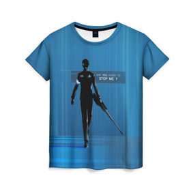 Женская футболка 3D с принтом Detroit: Become Human в Екатеринбурге, 100% полиэфир ( синтетическое хлопкоподобное полотно) | прямой крой, круглый вырез горловины, длина до линии бедер | 2038 | android | dbh | detroit become human | future | андройд | будущее | детройт | человек
