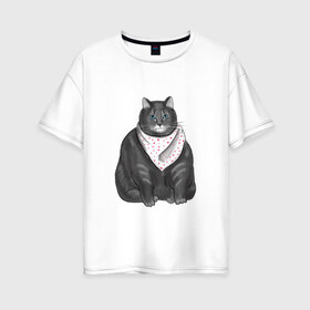 Женская футболка хлопок Oversize с принтом Голодный кот в Екатеринбурге, 100% хлопок | свободный крой, круглый ворот, спущенный рукав, длина до линии бедер
 | еда | кот | кушать | мем | черешня
