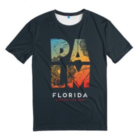 Мужская футболка 3D с принтом Palm Florida Surfing Time в Екатеринбурге, 100% полиэфир | прямой крой, круглый вырез горловины, длина до линии бедер | 