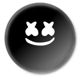 Значок с принтом Marshmello black в Екатеринбурге,  металл | круглая форма, металлическая застежка в виде булавки | Тематика изображения на принте: dj | dj marshmello | marshmello | клуб | клубная музыка | музыка