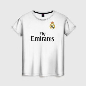 Женская футболка 3D с принтом Modric home 18-19 в Екатеринбурге, 100% полиэфир ( синтетическое хлопкоподобное полотно) | прямой крой, круглый вырез горловины, длина до линии бедер | champions | league | madrid | real | spain | испания | лига | мадрид | реал | чемпионов