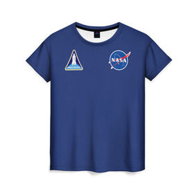 Женская футболка 3D с принтом NASA в Екатеринбурге, 100% полиэфир ( синтетическое хлопкоподобное полотно) | прямой крой, круглый вырез горловины, длина до линии бедер | shuttle | space | аполлон | галактика | джемини | космонав | космос | наса | скайлэб | сша | шаттл nasa