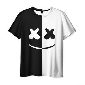 Мужская футболка 3D с принтом MARSHMELLO BLACK & WHITE в Екатеринбурге, 100% полиэфир | прямой крой, круглый вырез горловины, длина до линии бедер | dj | marshmello | клубная музыка | маршмелло | музыка | музыкант
