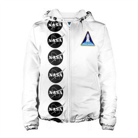 Женская куртка 3D с принтом NASA в Екатеринбурге, ткань верха — 100% полиэстер, подклад — флис | прямой крой, подол и капюшон оформлены резинкой с фиксаторами, два кармана без застежек по бокам, один большой потайной карман на груди. Карман на груди застегивается на липучку | shuttle | space | аполлон | галактика | джемини | космонав | космос | наса | скайлэб | сша | шаттл nasa
