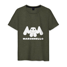 Мужская футболка хлопок с принтом MARSHMELLO в Екатеринбурге, 100% хлопок | прямой крой, круглый вырез горловины, длина до линии бедер, слегка спущенное плечо. | dj | marshmello | клубная музыка | маршмелло | музыка | музыкант