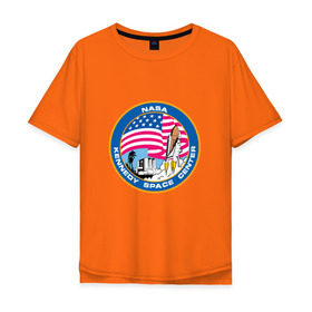 Мужская футболка хлопок Oversize с принтом NASA Kennedy Space Center в Екатеринбурге, 100% хлопок | свободный крой, круглый ворот, “спинка” длиннее передней части | administration | aeronautics | brand | logo | nasa | national | oldschool | space | usa | исследование | космос | лого | наса | национальное | олдскул | сша | управление