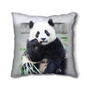 Подушка 3D с принтом Большая панда в Екатеринбурге, наволочка – 100% полиэстер, наполнитель – холлофайбер (легкий наполнитель, не вызывает аллергию). | состоит из подушки и наволочки. Наволочка на молнии, легко снимается для стирки | Тематика изображения на принте: бамбук | белый | джунгли | дикое | животное | китай | лес | медведь | черный