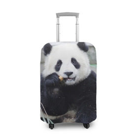 Чехол для чемодана 3D с принтом Большая панда в Екатеринбурге, 86% полиэфир, 14% спандекс | двустороннее нанесение принта, прорези для ручек и колес | бамбук | белый | джунгли | дикое | животное | китай | лес | медведь | черный