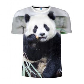 Мужская футболка 3D спортивная с принтом Большая панда в Екатеринбурге, 100% полиэстер с улучшенными характеристиками | приталенный силуэт, круглая горловина, широкие плечи, сужается к линии бедра | бамбук | белый | джунгли | дикое | животное | китай | лес | медведь | черный
