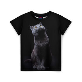 Детская футболка 3D с принтом Милый котик в Екатеринбурге, 100% гипоаллергенный полиэфир | прямой крой, круглый вырез горловины, длина до линии бедер, чуть спущенное плечо, ткань немного тянется | кот | котенок | кошка | милый | пушистый | черный