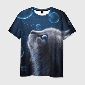 Мужская футболка 3D с принтом Милый котик в Екатеринбурге, 100% полиэфир | прямой крой, круглый вырез горловины, длина до линии бедер | дикое | животное | кот | кошка | млекопитающее | скорость | хищное