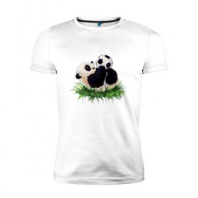 Мужская футболка премиум с принтом Милая панда в Екатеринбурге, 92% хлопок, 8% лайкра | приталенный силуэт, круглый вырез ворота, длина до линии бедра, короткий рукав | мяч | футбол