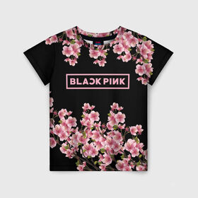 Детская футболка 3D с принтом BlackPink sakura в Екатеринбурге, 100% гипоаллергенный полиэфир | прямой крой, круглый вырез горловины, длина до линии бедер, чуть спущенное плечо, ткань немного тянется | black  pink | blackpink | jennie | jisoo | k pop | lalisa | sakura | группа | к поп | корейская группа | розовый | сакура | черный