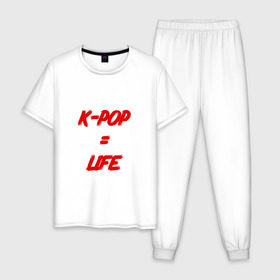 Мужская пижама хлопок с принтом K-POP = LIFE в Екатеринбурге, 100% хлопок | брюки и футболка прямого кроя, без карманов, на брюках мягкая резинка на поясе и по низу штанин
 | bts | j hope | jimin | jin | jungkook | k pop | rap monster | rapmon | suga | v | бтс | группа | корея