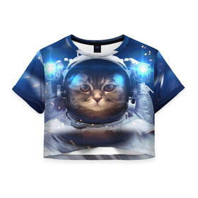 Женская футболка Cropp-top с принтом КОТ АСТРОНАВТ в Екатеринбурге, 100% полиэстер | круглая горловина, длина футболки до линии талии, рукава с отворотами | astronaut | cat | space | животные | космос | кот | кот астронавт