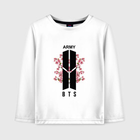 Детский лонгслив хлопок с принтом BTS ARMY в Екатеринбурге, 100% хлопок | круглый вырез горловины, полуприлегающий силуэт, длина до линии бедер | bts | bts army | j hope | jimin | jin | jungkook | k pop | rap monster | rapmon | suga | v | бтс | группа | корея