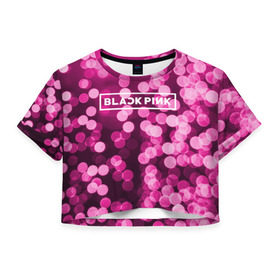 Женская футболка 3D укороченная с принтом BlackPink в Екатеринбурге, 100% полиэстер | круглая горловина, длина футболки до линии талии, рукава с отворотами | black  pink | blackpink | flowers | jennie | jisoo | k pop | lalisa | sakura | группа | к поп | корейская группа | растения | розовый | сакура | цветы | черный