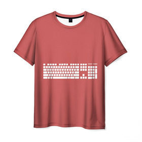Мужская футболка 3D с принтом Клавиатура Qwerty красная в Екатеринбурге, 100% полиэфир | прямой крой, круглый вырез горловины, длина до линии бедер | 