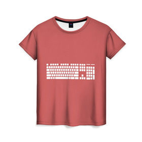 Женская футболка 3D с принтом Клавиатура Qwerty красная в Екатеринбурге, 100% полиэфир ( синтетическое хлопкоподобное полотно) | прямой крой, круглый вырез горловины, длина до линии бедер | 