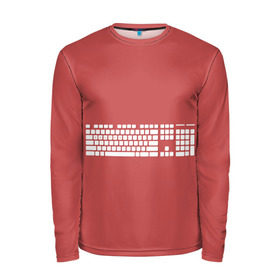 Мужской лонгслив 3D с принтом Клавиатура Qwerty красная в Екатеринбурге, 100% полиэстер | длинные рукава, круглый вырез горловины, полуприлегающий силуэт | 
