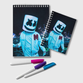 Блокнот с принтом MARSHMELLO в Екатеринбурге, 100% бумага | 48 листов, плотность листов — 60 г/м2, плотность картонной обложки — 250 г/м2. Листы скреплены удобной пружинной спиралью. Цвет линий — светло-серый
 | dj | marshmello | usa | америка | клубная музыка | маршмелло | музыка | музыкант