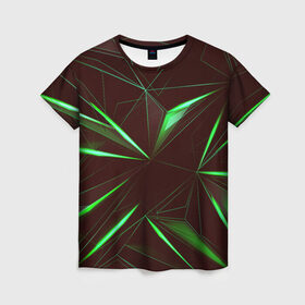 Женская футболка 3D с принтом STRIPES GREEN 3D в Екатеринбурге, 100% полиэфир ( синтетическое хлопкоподобное полотно) | прямой крой, круглый вырез горловины, длина до линии бедер | abstract | geometry | абстракция | геометрия | градиент | линии