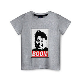 Детская футболка хлопок с принтом BOOM КИМ ЧЕН ЫН в Екатеринбурге, 100% хлопок | круглый вырез горловины, полуприлегающий силуэт, длина до линии бедер | boom | kim chen eun | mems | ким чен ын | кнр | мемы | северная корея | ядерные ракеты