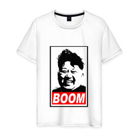Мужская футболка хлопок с принтом BOOM КИМ ЧЕН ЫН в Екатеринбурге, 100% хлопок | прямой крой, круглый вырез горловины, длина до линии бедер, слегка спущенное плечо. | boom | kim chen eun | mems | ким чен ын | кнр | мемы | северная корея | ядерные ракеты