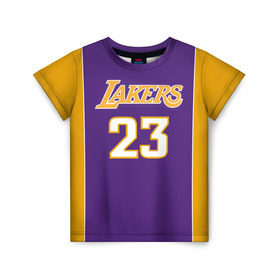 Детская футболка 3D с принтом Lakers в Екатеринбурге, 100% гипоаллергенный полиэфир | прямой крой, круглый вырез горловины, длина до линии бедер, чуть спущенное плечо, ткань немного тянется | Тематика изображения на принте: 