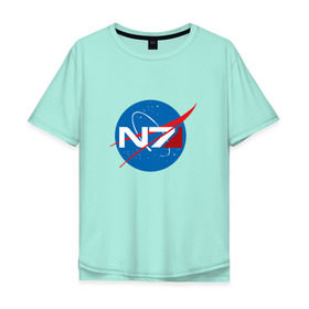 Мужская футболка хлопок Oversize с принтом NASA N7 MASS EFFECT в Екатеринбурге, 100% хлопок | свободный крой, круглый ворот, “спинка” длиннее передней части | Тематика изображения на принте: logo | n7 | nasa | space | логотип | масс эффект | н7 | наса