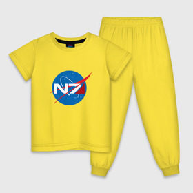 Детская пижама хлопок с принтом NASA N7 MASS EFFECT в Екатеринбурге, 100% хлопок |  брюки и футболка прямого кроя, без карманов, на брюках мягкая резинка на поясе и по низу штанин
 | Тематика изображения на принте: logo | n7 | nasa | space | логотип | масс эффект | н7 | наса