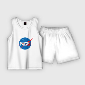 Детская пижама с шортами хлопок с принтом NASA N7 MASS EFFECT в Екатеринбурге,  |  | Тематика изображения на принте: logo | n7 | nasa | space | логотип | масс эффект | н7 | наса