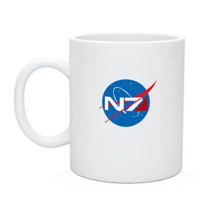 Кружка с принтом NASA N7 MASS EFFECT в Екатеринбурге, керамика | объем — 330 мл, диаметр — 80 мм. Принт наносится на бока кружки, можно сделать два разных изображения | Тематика изображения на принте: logo | n7 | nasa | space | логотип | масс эффект | н7 | наса