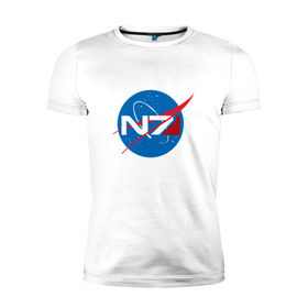 Мужская футболка премиум с принтом NASA N7 MASS EFFECT в Екатеринбурге, 92% хлопок, 8% лайкра | приталенный силуэт, круглый вырез ворота, длина до линии бедра, короткий рукав | Тематика изображения на принте: logo | n7 | nasa | space | логотип | масс эффект | н7 | наса