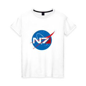 Женская футболка хлопок с принтом NASA N7 MASS EFFECT в Екатеринбурге, 100% хлопок | прямой крой, круглый вырез горловины, длина до линии бедер, слегка спущенное плечо | logo | n7 | nasa | space | логотип | масс эффект | н7 | наса