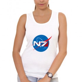 Женская майка хлопок с принтом NASA N7 MASS EFFECT в Екатеринбурге, 95% хлопок, 5% эластан |  | Тематика изображения на принте: logo | n7 | nasa | space | логотип | масс эффект | н7 | наса