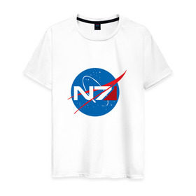 Мужская футболка хлопок с принтом NASA N7 MASS EFFECT в Екатеринбурге, 100% хлопок | прямой крой, круглый вырез горловины, длина до линии бедер, слегка спущенное плечо. | Тематика изображения на принте: logo | n7 | nasa | space | логотип | масс эффект | н7 | наса