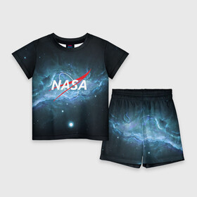 Детский костюм с шортами 3D с принтом NASA в Екатеринбурге,  |  | galaxy | nasa | planet | star | астрономия | галактика | звезды | космос | надписи | наса | планета
