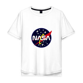 Мужская футболка хлопок Oversize с принтом nasa fashion в Екатеринбурге, 100% хлопок | свободный крой, круглый ворот, “спинка” длиннее передней части | 